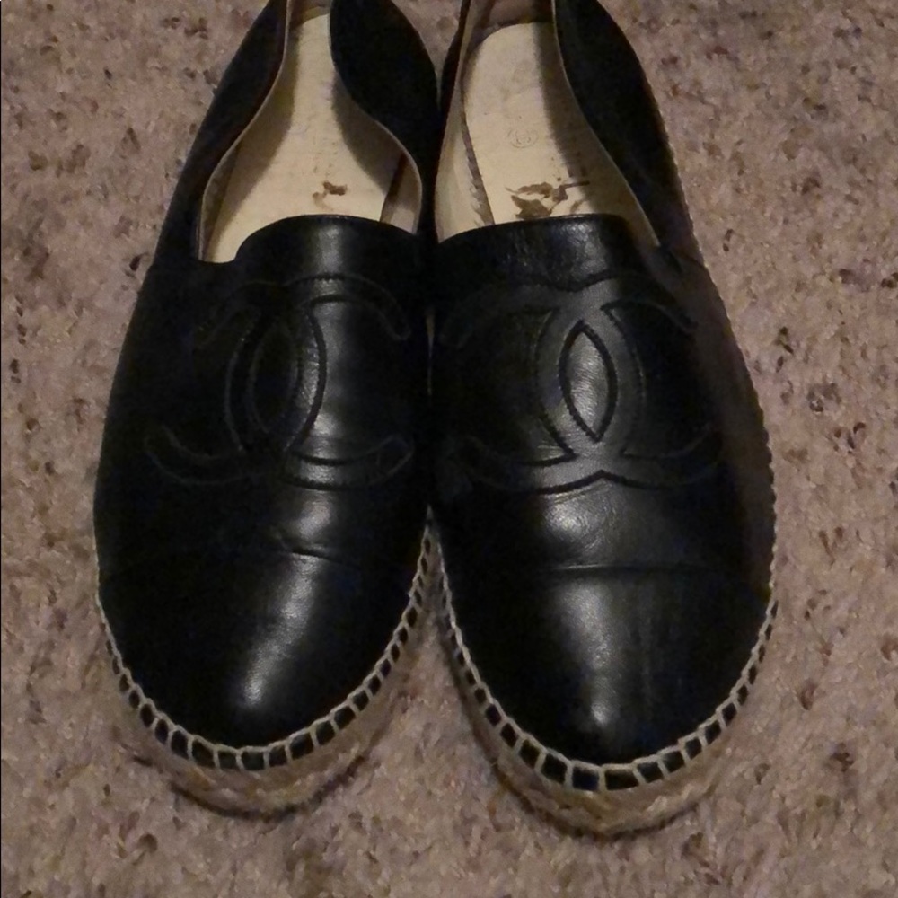 COPY - Chanel Black Leather Espadrilles.